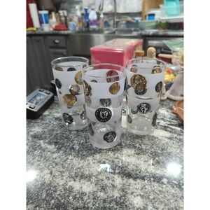 3 Mid Century Old Coin Design Tom Collins Glasses Libbey MCM Collectible